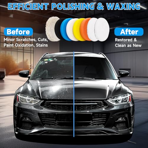 6 Inch Buffing Polishing Pads&Wool Buffing Pad ，with M14 Drill and 6 Inch Backing for Car Buffer Polisher, Washing Cleaning Waxing Dusting, 10PCS