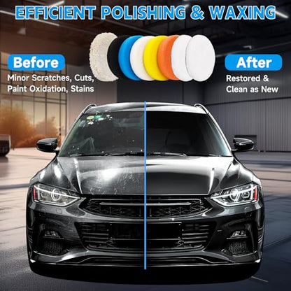 6 Inch Buffing Polishing Pads&Wool Buffing Pad ，with M14 Drill and 6 Inch Backing for Car Buffer Polisher, Washing Cleaning Waxing Dusting, 10PCS