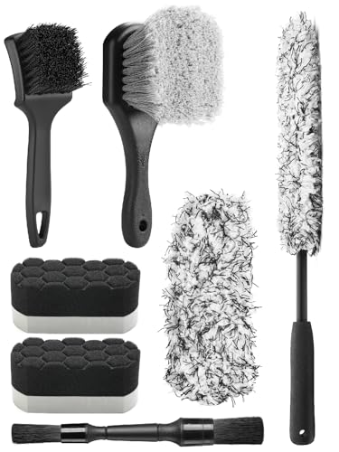 Fantasticlean 7PCS Car Wheel Brush Kit, Tire Brush for Car Owners & Auto Detailers, Soft-bristled Rim Brush, Flat Wheel Brush, Double-Ended Detailing Brush and Pads for Home Shop, Cars Trucks RVs - size: 7PCS-WDK003