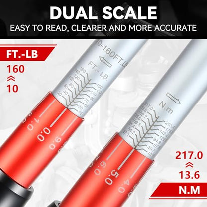 Auto Dynasty 1/2 Inch Dual-Scale Reversible Ratchet Wrench Set 10-160ft.lb/13.6-217.0 n.m with Quick Release and Accurate Torque Control - Perfect for Cars, Bikes, and Machinery Maintenance - size: 1/2 Inch-160ft.lb