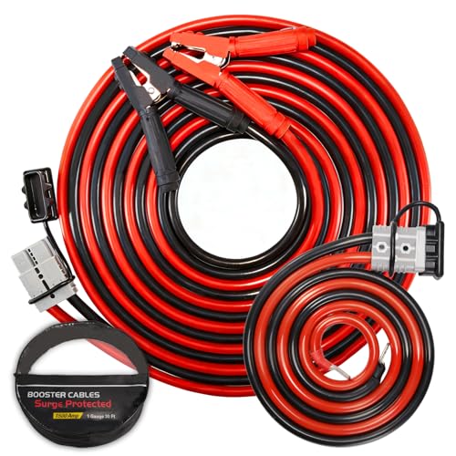 FIERYRED 1 Gauge 30 FT Quick Connect Jumper Cables, 1000A Heavy Duty Booster Cables with Travel Bag, Heavy Duty Battery Jumper Cable for Truck, Diesel Trucks, SUV and Car - size: 1 Gauge 30 FT w/Andersen Connector