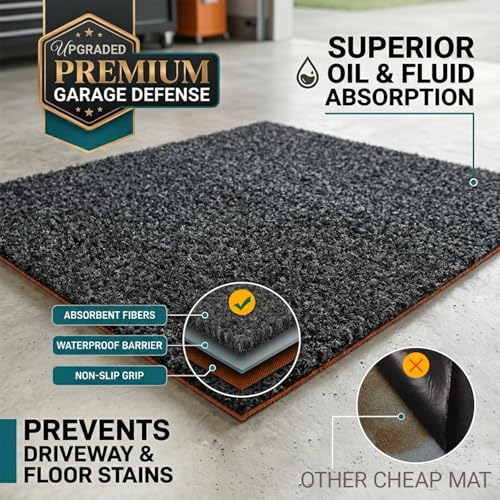 Oil Spill Mat Thick 1/3", Heavy Duty Rubber Mat for Driveway, Black 64x32 | Reusable Oil Drip Mat, Absorb Grease Water Leakproof Stain-Resistant Garage Floor Protector for Under Car Mower Outdoor - size: 64"L x 32"W x 0.3"Th