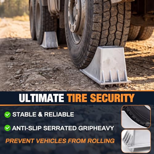Outus 1 Pcs Aluminum Wheel Chock, 12.25 x 6.25 x 7 Inch Anti-Slip Wheel Stopper with Rugged Teeth Base for Heavy Duty Truck Trailer Rv Semi Truck Garage Tire Chock Extra Stability