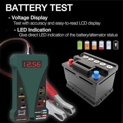 MOTOPOWER MP0514E 12V Digital Car Battery Tester Voltmeter and Charging System Analyzer with LCD Display and LED Indication - Midnight Green Rubber Paint