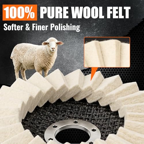 10PCS Wool Felt Polishing Disc Kit 4-1/2" Buffing Wheels | 5 High Density Wool Felt Wheels & 5 Polishing Compounds, 100% Pure Wool, Mirror Finish for Metal, Marble, Glass & Wood