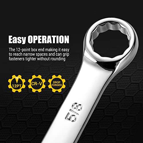 DEKOPRO Combination Wrench Set, SAE&Metric, 30-piece, 1/4'' to 1'' & 8-22mm, 12-Point, Chrome Vanadium Steel, with Plastic Tray - size: 30-Piece (15 SAE: 1/4-1 in, 15 Metric: 8-22 mm)