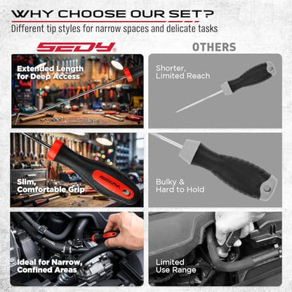 14PCS Pick and Hook Tool Set, Long and Mini Precision Pick Tools with Non-Slip Handles for O-Ring, Seal, Gasket and Hose Removal, Automotive Hook and Pick Set for Car Repair and Mechanical Maintenance - color: 14PCS Pick & Hook Set