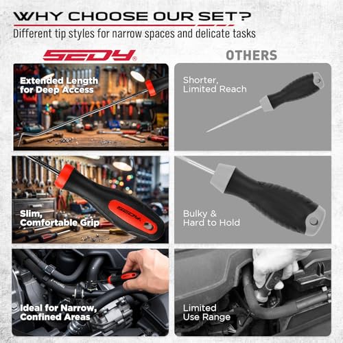 14PCS Pick and Hook Tool Set, Long and Mini Precision Pick Tools with Non-Slip Handles for O-Ring, Seal, Gasket and Hose Removal, Automotive Hook and Pick Set for Car Repair and Mechanical Maintenance - color: 14PCS Pick & Hook Set