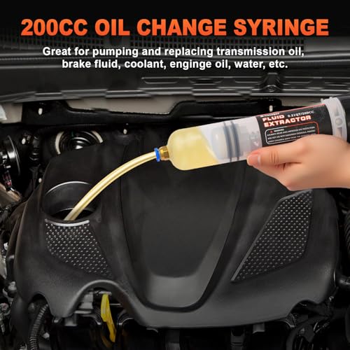 H-veenjor 200 CC Automotive Fluid Extractor Pump, Oil Change Syringe with Extra 32" Soft Hose & Two 9" Tubes, Manual Extraction and Fill Pump, Fluid Oil Change Evacuator with Powerful Suction - size: 200CC