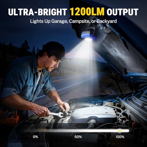 WORKPRO Rechargeable Work Light, 1200LM Magnetic Light with 4000mAh Battery, Portable LED with 4 Modes, IPX4 Water-Resistant, Led Work Light for Car, Camping, Emergency, Christmas Gifts