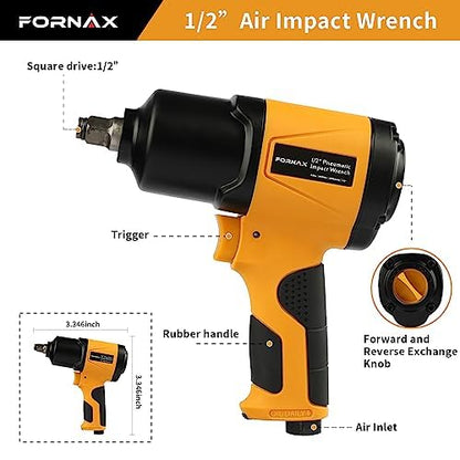 FORNAX Air Impact Wrench 1/2 Inch Drive Heavy Duty 750 ft-Lbs Max Loosening Torque Output Pneumatic Impact Wrench,8000 RPM,for Changing Tires and Auto Repair