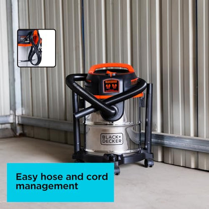 BLACK+DECKER Shop Vacuum Wet and Dry, 5 Gallon 3-in-1 Stainless Steel Shop Vac with Accessories, 4 HP Vacuum Cleaner, for Workshop, Home, Garage and Pet, BDXV18143 - size: 5 Gallon 4 HP