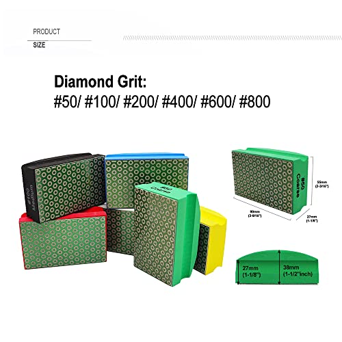 SHDIATOOL Diamond Hand Polishing Pads 6-Pack for Glass & Tile | Complete 50-800 Grit Set | Comfortable Foam Grip | Smooth Hand Finishing | for Ceramic, Marble & Granite - style: Mix Grits