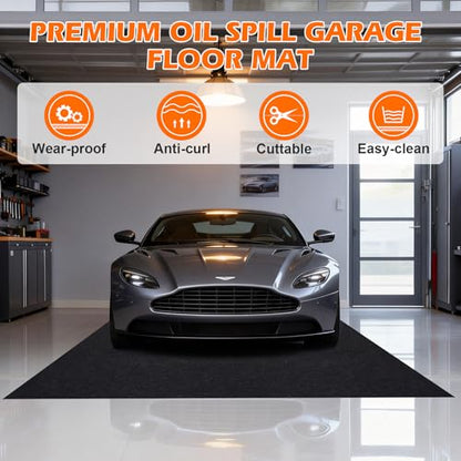 Grefinity Garage Floor Mat，8.9’x 22' Oil Spill Mat Heavy Duty Under Car Mat for Garage & Driveway, Protects Against Oil, Chemicals & Stains with TPE Anti-Leak Backing, Reusable & Washable - size: 8.9’x 22'