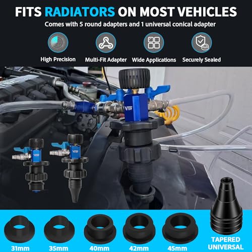 VTG VOGTEN Coolant Vacuum Refill Kit,15PCS Vacuum Coolant Fill Kit with Leak Detector,6 Adapters,Cooling System Vacuum Fill Tool with Dual-Movement Gauge,for Pressure Testing,Leak Detection