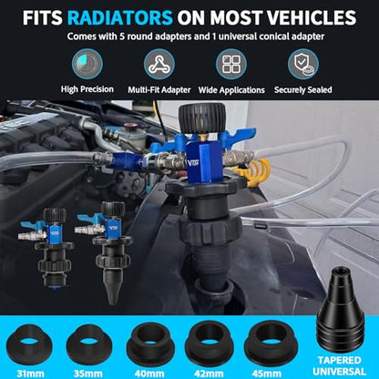 VTG VOGTEN Coolant Vacuum Refill Kit,15PCS Vacuum Coolant Fill Kit with Leak Detector,6 Adapters,Cooling System Vacuum Fill Tool with Dual-Movement Gauge,for Pressure Testing,Leak Detection