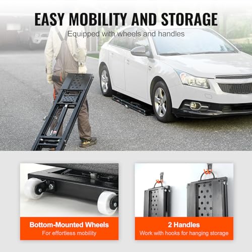 VEVOR Portable Car Lift - 7,000 LBS Capacity, 26.8" Max. Height, Heavy-Duty Carbon Steel Truck Lift with 120V Power Unit | 26.8" Max Height, Extended-Length Plates, Heavy-Duty Carbon Steel, 120V Power Unit, For Home Garage Shop
