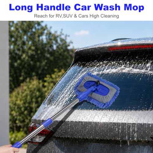 Conliwell Car Wash Brush Mop Cleaning Tool with 20"-29" Retractable Stainless Steel Handle, Wash Mop Car Detailing Cleaning Brush Care Kit for Cars Truck, Sedan, SUV, RV, Trailer