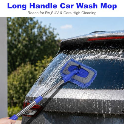 Conliwell Car Wash Brush Mop Cleaning Tool with 20"-29" Retractable Stainless Steel Handle, Wash Mop Car Detailing Cleaning Brush Care Kit for Cars Truck, Sedan, SUV, RV, Trailer