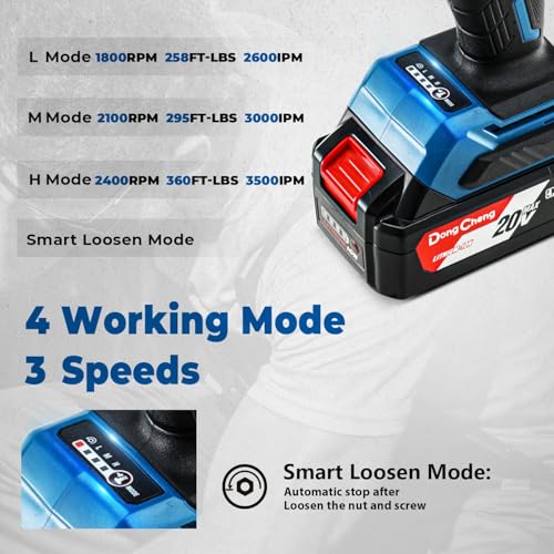 Dong Cheng 20V Brushless Impact Wrench, Max Torque 503 ft-lbs (682 N.m), 1/2 inch with 3 Mode Speed, 2400 RPM Cordless Impact Gun, Bare Tool - style: Bare Tool