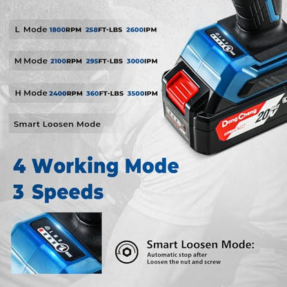 Dong Cheng 20V Brushless Impact Wrench, Max Torque 503 ft-lbs (682 N.m), 1/2 inch with 3 Mode Speed, 2400 RPM Cordless Impact Gun, Bare Tool - style: Bare Tool