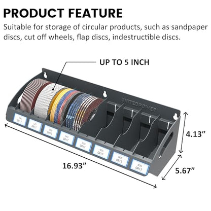 UNITEDPOWER Sanding Discs Holder, 8 Slots Wall Mount Metal Sandpaper Storage Rack for Workshop, Shed, Garage Classified Organization, Fit Most of Sandpaper