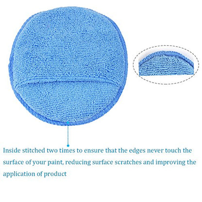 Microfiber Wax Applicator, AutoCare Ultra-Soft Microfiber Wax Applicator Pads with Finger Pocket Wax Applicator for Cars Wax Applicator Foam Sponge (Blue, 5" Diameter, Pack of 10)