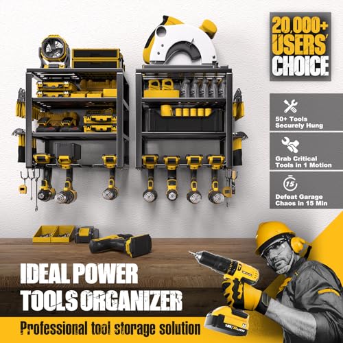 Spampur Power Tool Organizer Wall Mount | 4 Layers, Heavy Duty, Garage Storage - size: 4 Shelves 4Slots-2pk