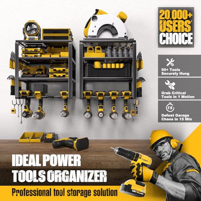 Spampur Power Tool Organizer Wall Mount | 4 Layers, Heavy Duty, Garage Storage - size: 4 Shelves 4Slots-2pk
