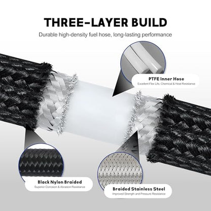 8AN PTFE Fuel Line Kit AN8 E85 Nylon Braided Fuel Hose Line 10FT with 8PCS Swivel Fuel Hose Fitting Adapter Fitting Kit - size: 8AN