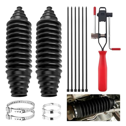 2PCS Cuttable Rubber Inner Tie Rod Boot Kit,Rack and Pinion Boot Set Includes Cable Ties and Clamps,Thickened Steering Rack Boots Kit with CV Boots Clamp Pliers as Car Accessories
