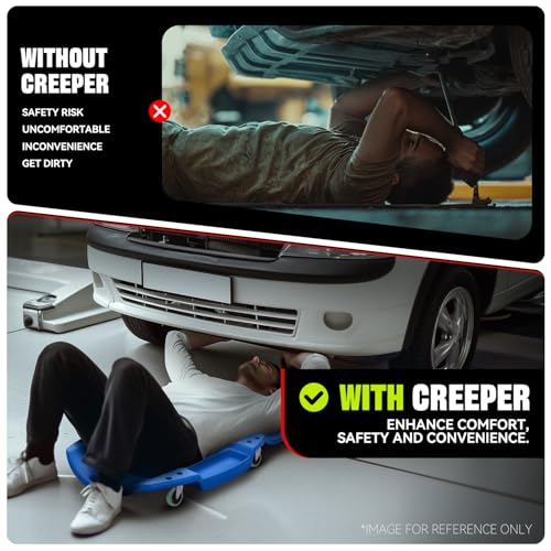 Auto Dynasty 47 Inches Mechanic Creeper, Automotive Garage Repair Low Profile Under Car Rolling Creeper with Padded Headrest, Plastic, Purple - color: Blue