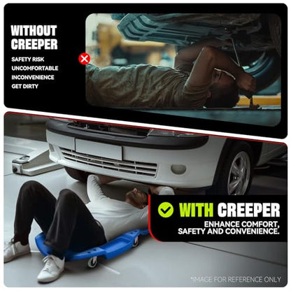 Auto Dynasty 47 Inches Mechanic Creeper, Automotive Garage Repair Low Profile Under Car Rolling Creeper with Padded Headrest, Plastic, Purple - color: Blue