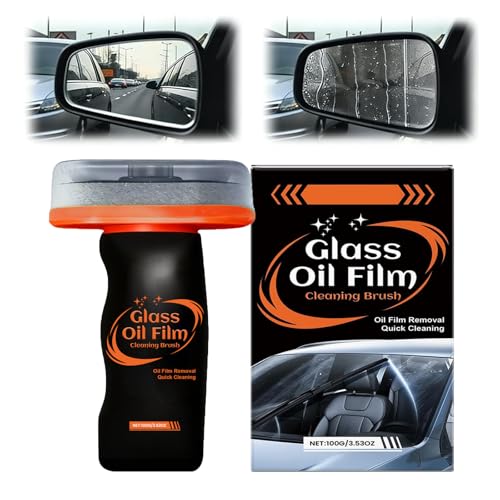 Automotive Oil Film Cleaning Brush for Car Windshield, Glass Emulsion Cleaner, 100g Roll-On Glass Oil Film Remover with Reusable Cleaning Board, Anti-Fog & Water-Resistant Coating for Safe Driving