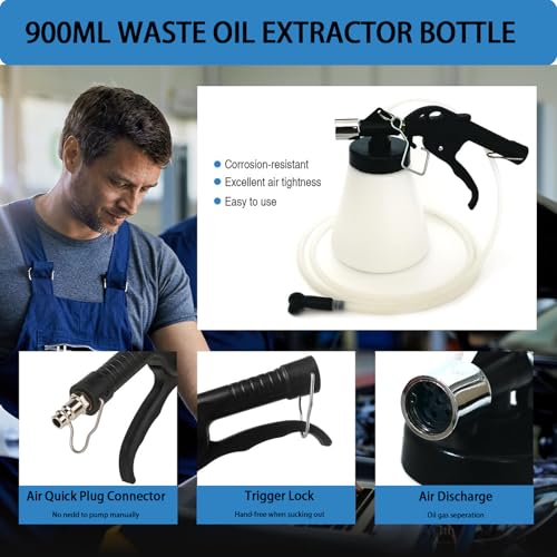 Vacuum Brake Bleeder Kit, 0.9L Vehicle Manual Brake Bleeder Vacuum Pump | with 8 Master Cylinder Adapters, 0.75L Refilling Bottle, One-Person Operation Brake Fluid Bleeder for Car Truck SUV Sedan