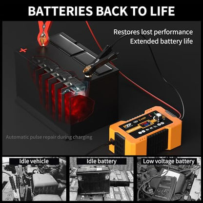 PZ.P 12V Automatic Car Battery Charger Maintainer, 0 to 6A Smart Arbitrarily Adjustable Battery Trickle Charger, Battery Desulfator with Repair, Winter Mode, Suitable for AGM GEL Deep Cycle Lawn Mower - color: 12V 0-6A