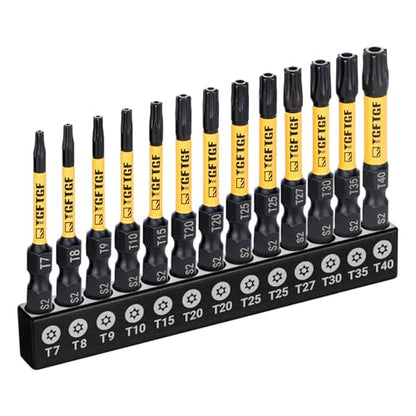 TGFTGF Impact Torx Bit Set 13PCS (TT7-TT40), 2” S2 Steel Security Torx, Tamper Proof Torque Star Bit Set with Magnetic CNC Machined Tips, Impact Screwdriver Bits with Storage Case - size: 2" *13PCS