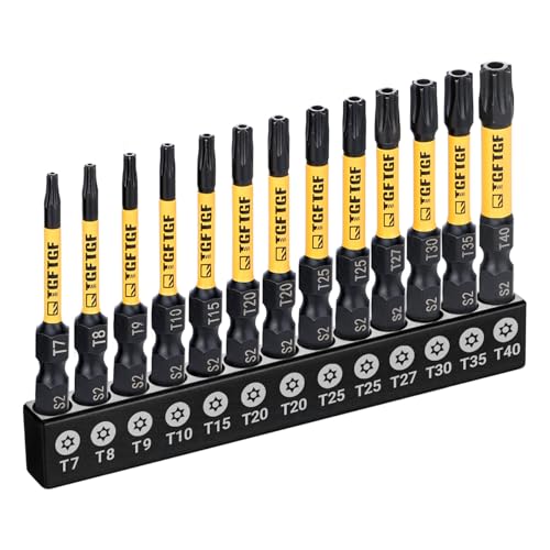 TGFTGF Impact Torx Bit Set 13PCS (TT7-TT40), 2” S2 Steel Security Torx, Tamper Proof Torque Star Bit Set with Magnetic CNC Machined Tips, Impact Screwdriver Bits with Storage Case - size: 2" *13PCS