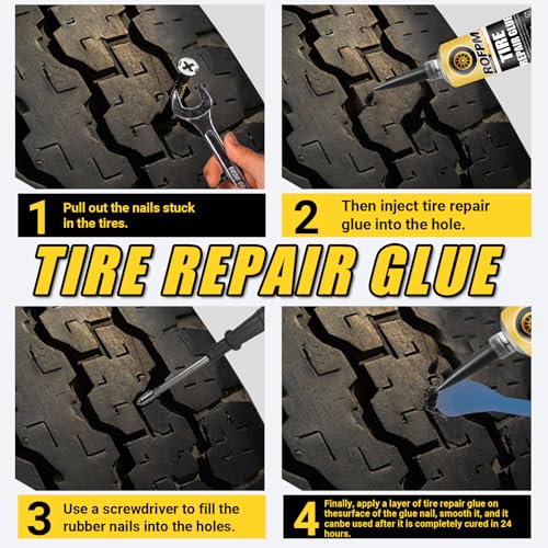 Tire Repair Glue Kit, 100ml Tire Repair Adhesive Black, Strong Bonding Professional Rubber Cement for Car, Motorcycle, Jeep, Truck, Rc (1.69floz *2)