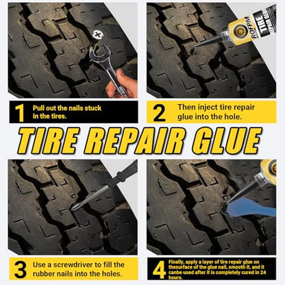 Tire Repair Glue Kit, 100ml Tire Repair Adhesive Black, Strong Bonding Professional Rubber Cement for Car, Motorcycle, Jeep, Truck, Rc (1.69floz *2)
