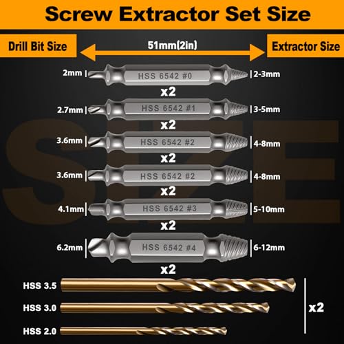 18PCS Damaged Screw Extractor Set, Hardness is 63-65HRC, Upgraded Model HSS 6542, Screw Grab Screw Removal Tool, Adult Gifts for Men, General bit Set Double Ended for Damaged Broken Stripped Screws - style: 18PCS