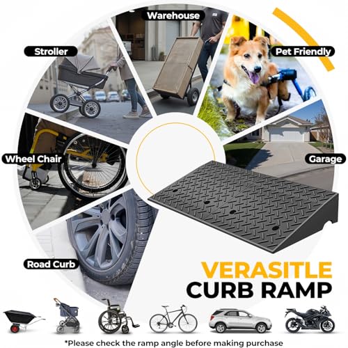 Auto Dynasty Rubber Curb Ramps, 6.3" Lift Height Curbside Driveway Ramp, 4410 LBS/2T Capacity Sidewalk Curb Ramp for Cars Trucks Bikes Motorcycles Wheelchairs - size: 6.3" Rise