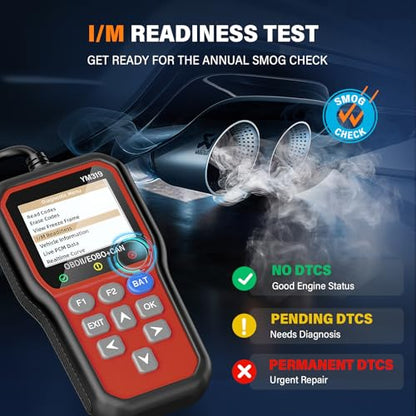 BluSon YM319 OBD2 Scanner Diagnostic Tool with Battery Tester, Check Engine Fault Code Reader with Live Data, Cloud Printing, DTC Lookup, Freeze Frame, Scan Tool for All OBDII Cars Since 1996, Red - color: Red