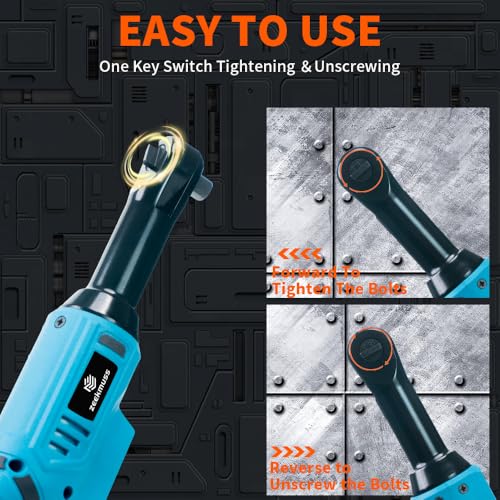 Zeekmus Cordless Ratchet Wrench Set - 3/8" Electric Power Ratchet Kit with 400RPM, LED Work Light, and 2.0Ah Batteries, Adapters and Extension Bars Variable Speed, with Case