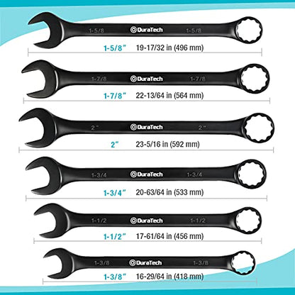 DURATECH Jumbo Combination Wrench Set, SAE, CR-V Steel | Black Electrocoat，1-3/8", 1-1/2", 1-5/8", 1-3/4", 1-7/8", 2" wrench， with Pouch - size: SAE