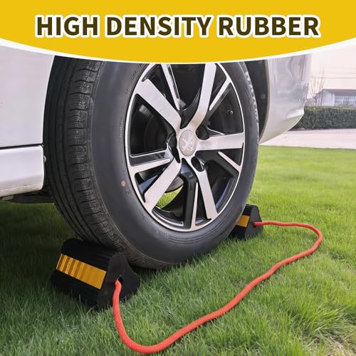 Wheel Chocks for RV Trailer Camper, Truck,Travel Trailer,Car ﻿ | ﻿ 2 Pair /4pack RV ,Camper Chock Blocks Rubber Wheel Chocks Heavy Duty Tire Stopper with Rope & Reflective Strips - size: 2 Pair(4 pack)