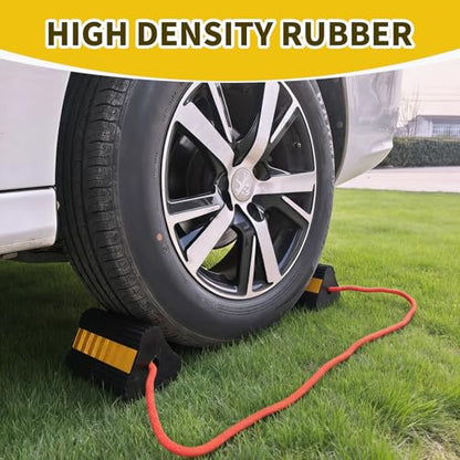 Wheel Chocks for RV Trailer Camper, Truck,Travel Trailer,Car ﻿ | ﻿ 2 Pair /4pack RV ,Camper Chock Blocks Rubber Wheel Chocks Heavy Duty Tire Stopper with Rope & Reflective Strips - size: 2 Pair(4 pack)
