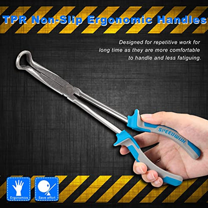 SPEEDWOX Long Reach Hose Grip Pliers 11 Inches Circle Plier Serrated Jaws Ring Nose Pliers for Mechanics Technicians Contractors High Leverage Professional Tool Non-slip TPR Handle - style: Hose Grip Pliers