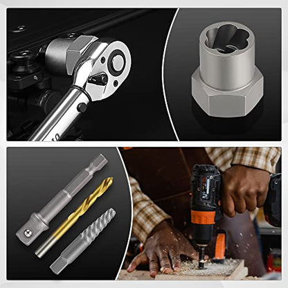 35 Pcs Spiral Screw Bolt Extractor Set Left Handed Drill Bit | 6542/4341 HSS Easy Out for Removing Broken Stripped Screws Nuts with Solid Storage Case - size: 35Pcs