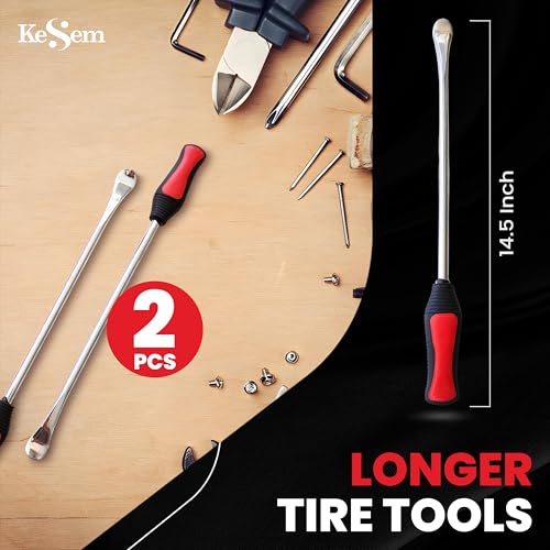 2 Pack 14.5" Tire Spoons Changing Tire Lever Tire Iron Bar Set Tire Repair Tool Kit Tire Changer Remove Tyre Heavy Duty Metal Steel for Motorcycle Bike Scooter Bicycle Mower Dirtbike 14.5 inch long